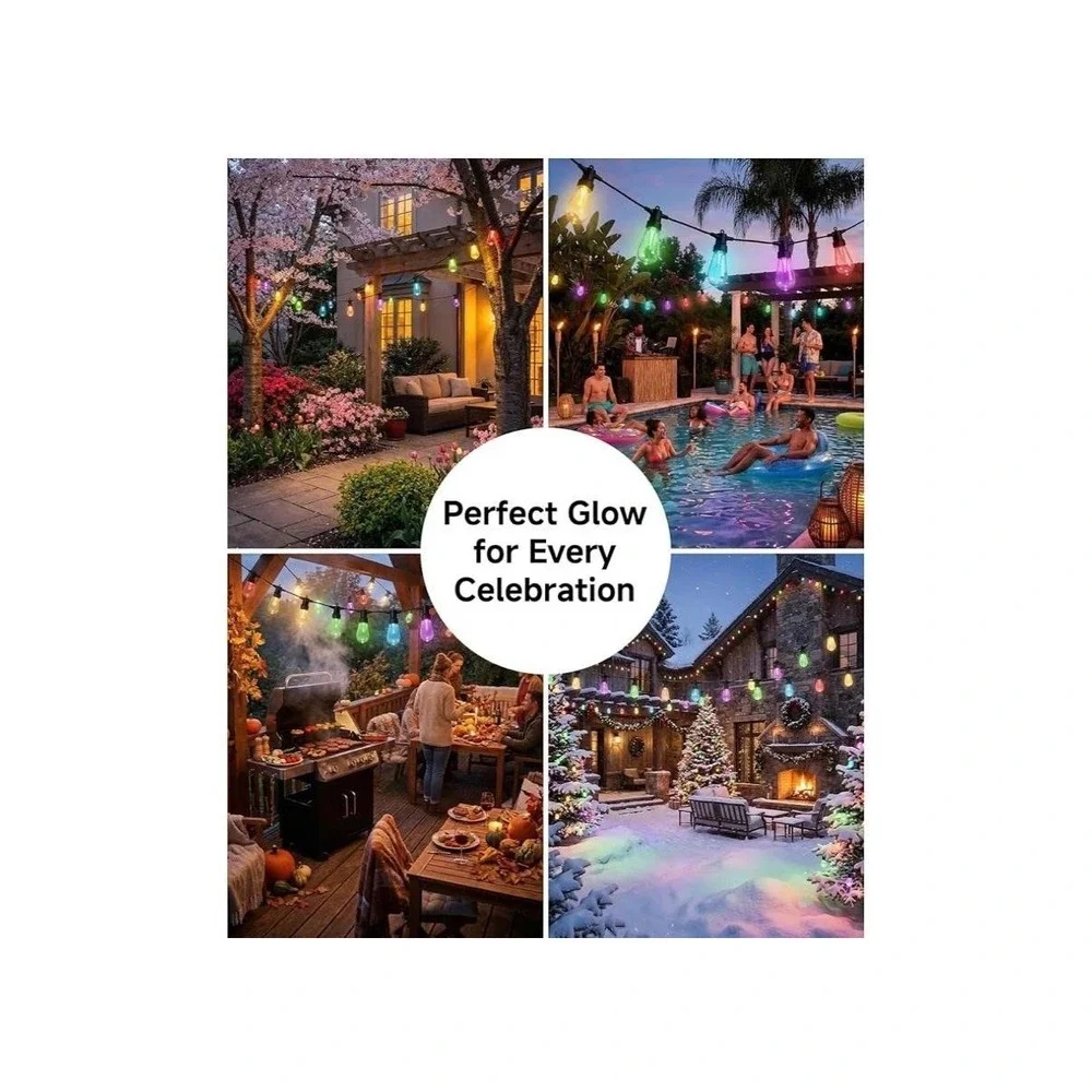 CAWWS RGBW LED Outdoor String‎ Lights 50FT Color Changing App Remote Music Sync